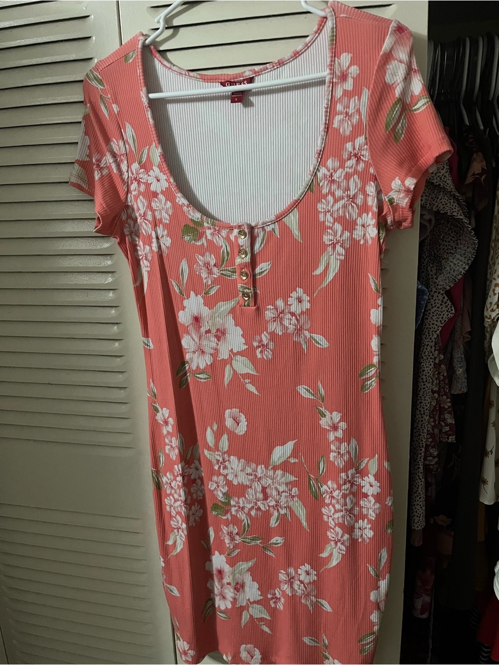 Coral Floral Ribbed Scoop Neck Dress Top - Unbranded